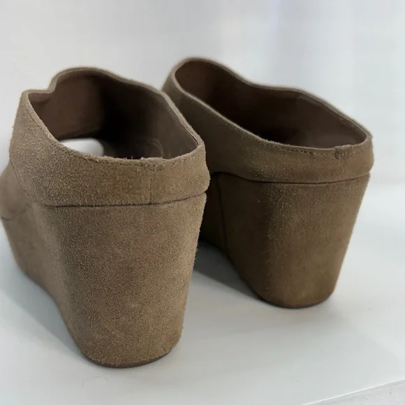 Chocolat Blu Wind Tan Leather Platform Wedge Peep Toe Sandals, Women’s Size 8 - Picture 2 of 9